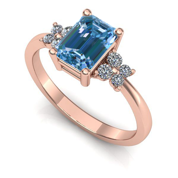 Inel din aur roz cu diamant de laborator albastru