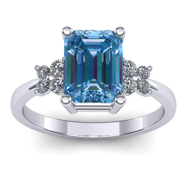 Inel de logodna cu diamant de laborator albastru dreptunghiular
