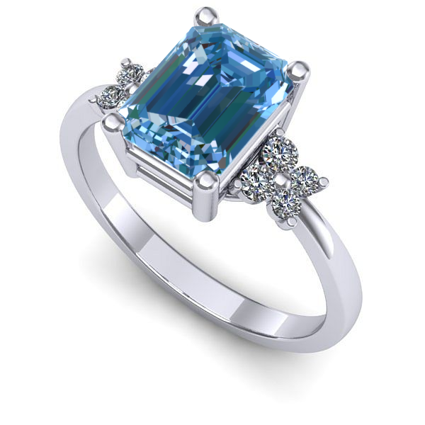 Inel din aur alb cu diamant de laborator albastru