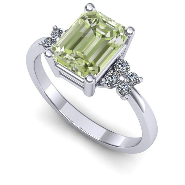 Inel logodna din aur alb cu diamant de laborator verde