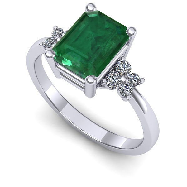 Inel logodna din aur alb cu smarald