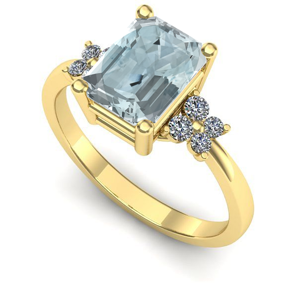 Inel logodna din aur galben cu aquamarin