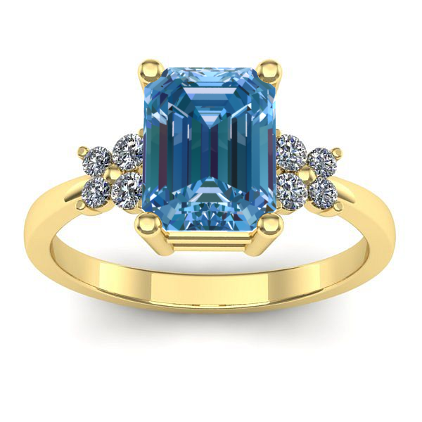 Inel cu diamant de laborator albastru dreptunghiular