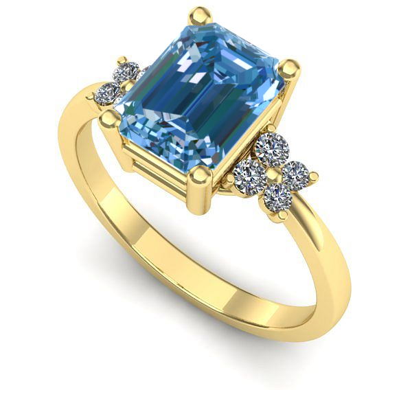 Inel de logodna din aur galben cu diamant de laborator albastru