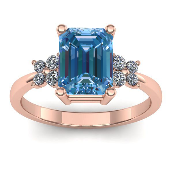 Inel logodna cu diamant de laborator albastru dreptunghiular