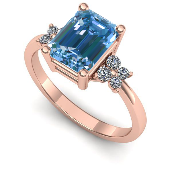 Inel din aur roz cu diamant de laborator albastru