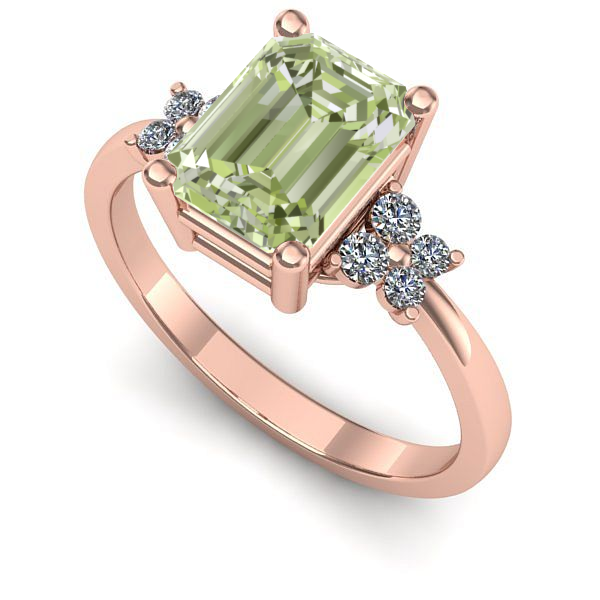 Inel din aur roz cu diamant de laborator verde