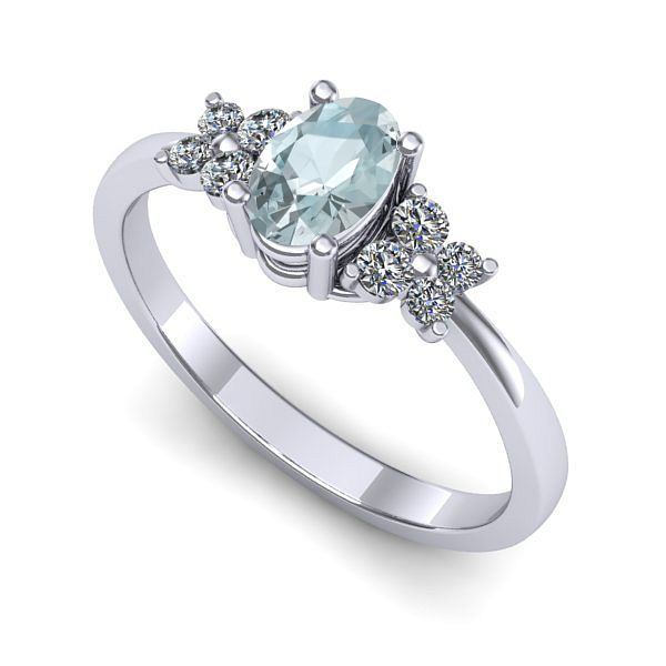 Inel logodna din aur alb cu aquamarin