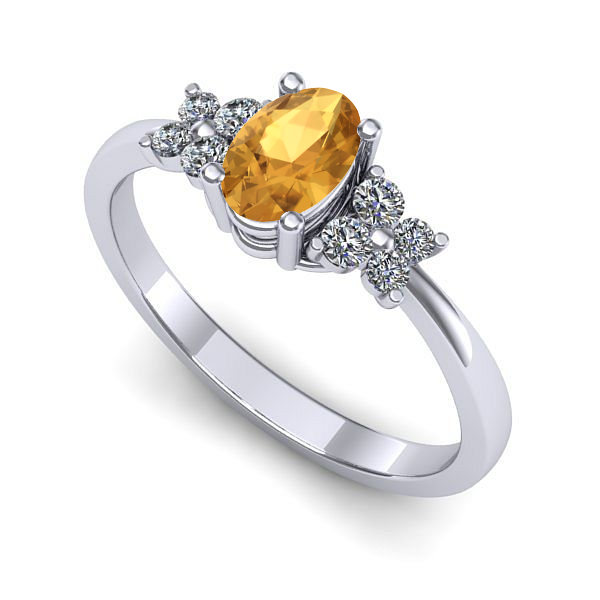 Inel logodna din aur alb cu citrin