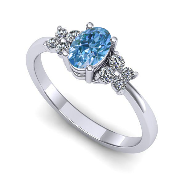 Inel de logodna din aur alb cu diamant de laborator albastru