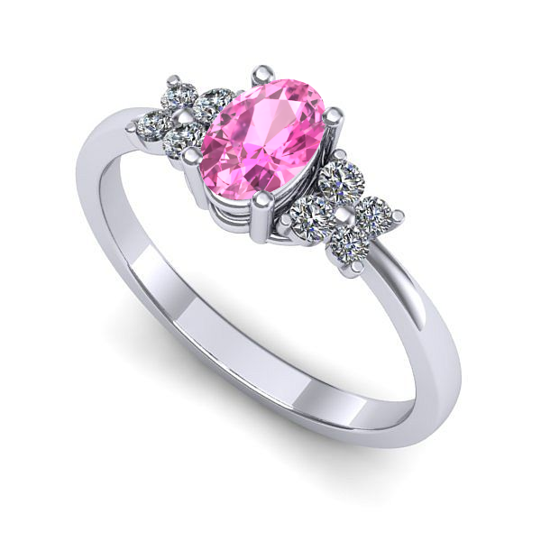 Inel de logodna din aur alb cu safir roz