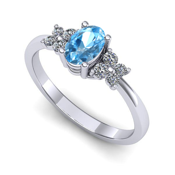 Inel logodna din aur alb cu topaz blue