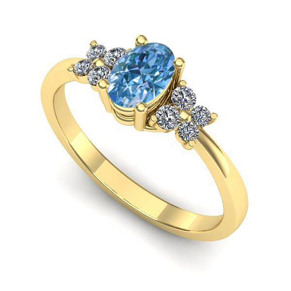 Inel logodna din aur galben cu diamant de laborator albastru