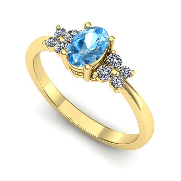 Inel logodna din aur galben cu topaz blue