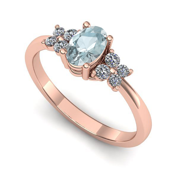 Inel logodna din aur roz cu aquamarin