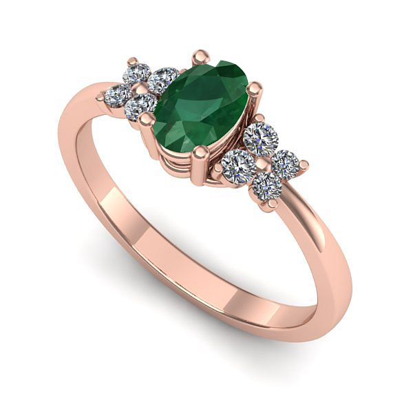 Inel de logodna din aur roz cu smarald