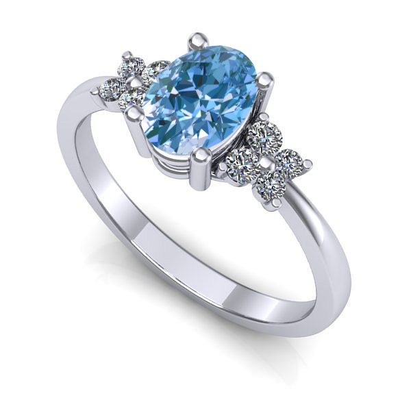 Inel logodna din aur alb cu diamant de laborator albastru