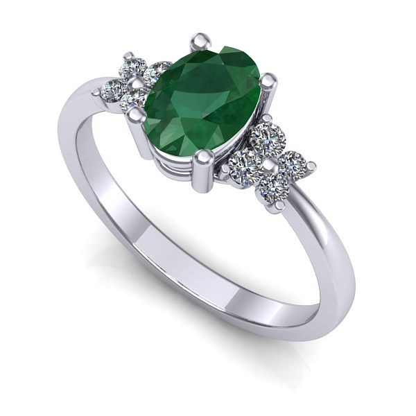 Inel de logodna din aur alb cu smarald