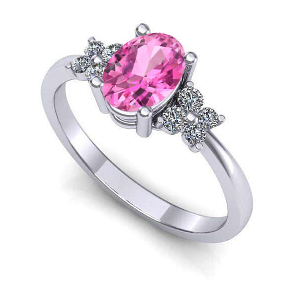 Inel de logodna din aur alb cu safir roz