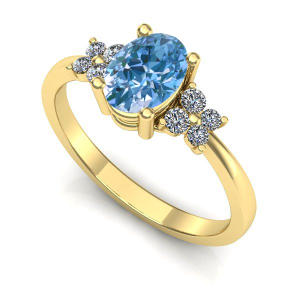 Inel de logodna din aur galben cu diamant de laborator albastru