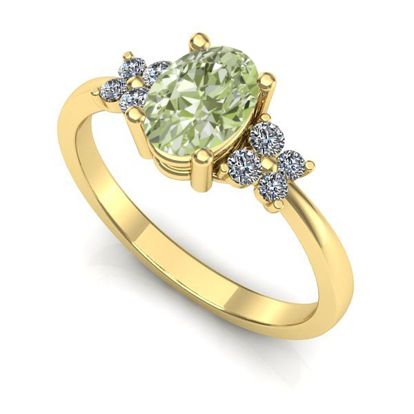 Inel din aur galben cu diamant de laborator verde