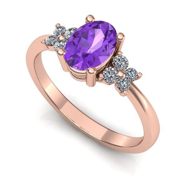 Inel de logodna din aur roz cu ametist