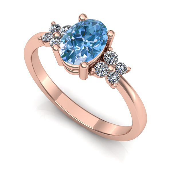 Inel din aur roz cu diamant de laborator albastru