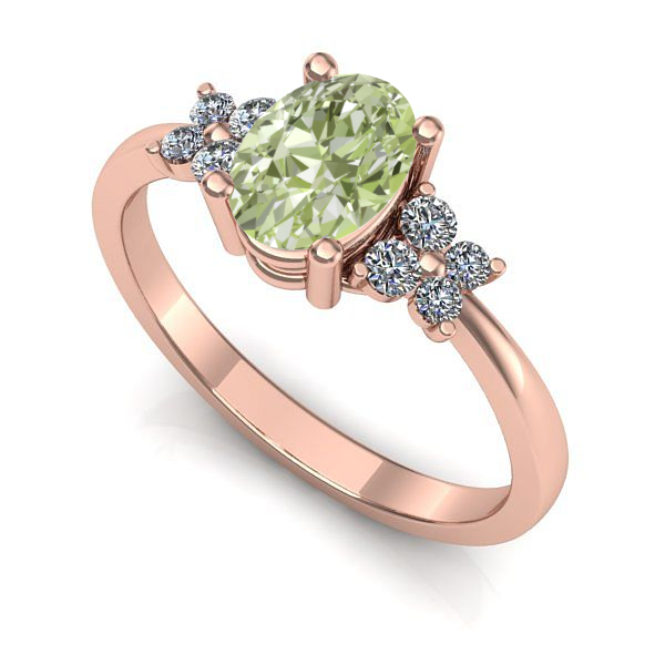 Inel din aur roz cu diamant de laborator verde