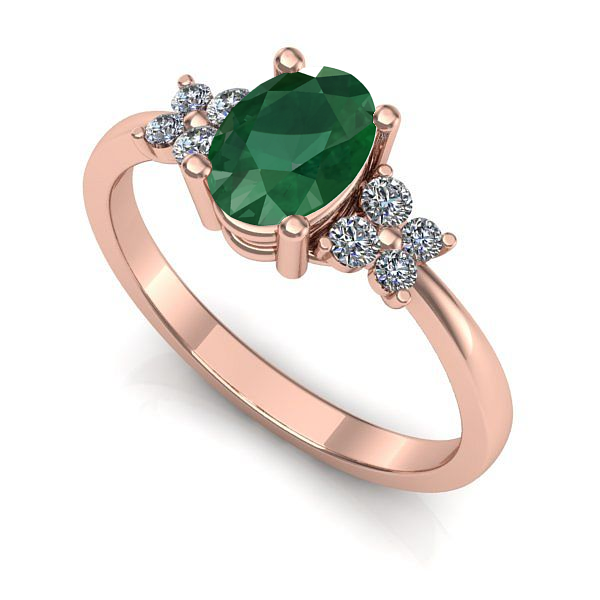 Inel logodna din aur roz cu smarald