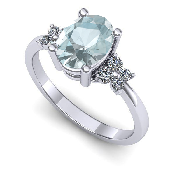 Inel logodna din aur alb cu aquamarin