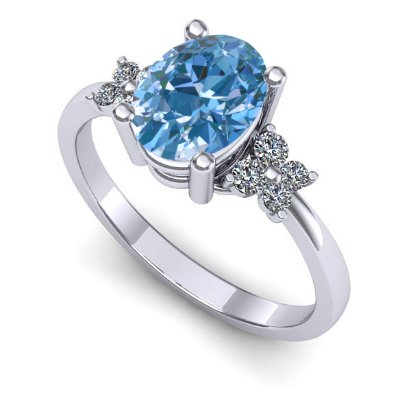 Inel de logodna din aur alb cu diamant de laborator albastru