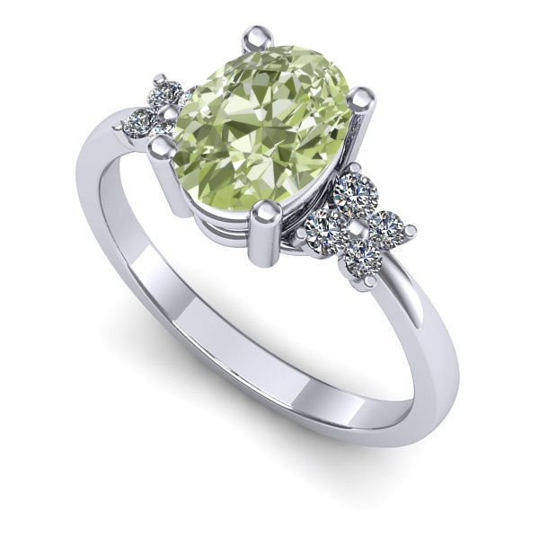 Inel din aur alb cu diamant de laborator verde