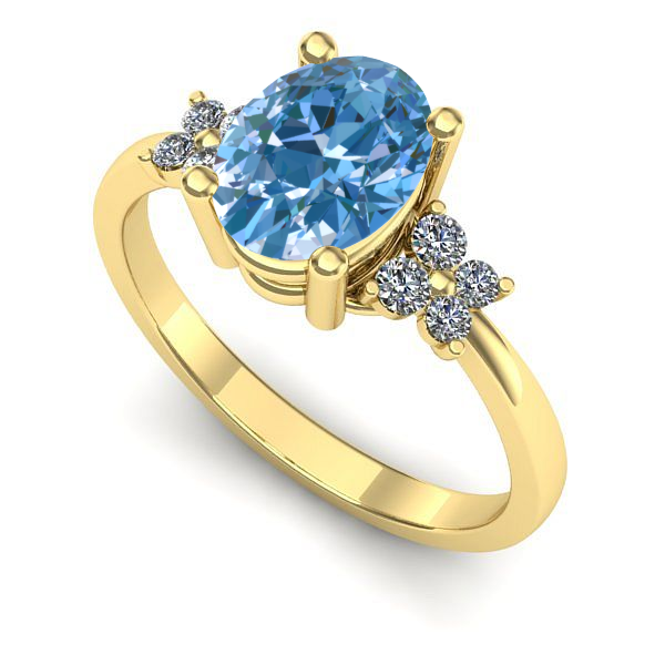 Inel logodna din aur galben cu diamant de laborator albastru