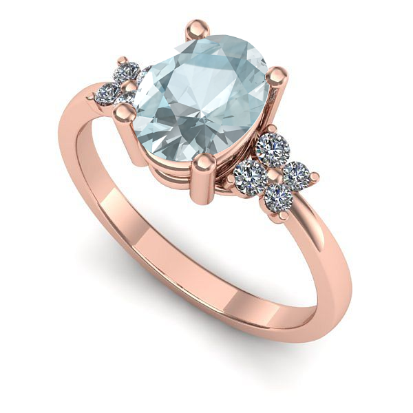 Inel logodna din aur roz cu aquamarin