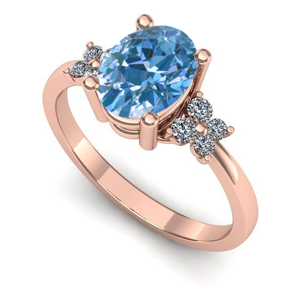 Inel de logodna din aur roz cu diamant de laborator albastru
