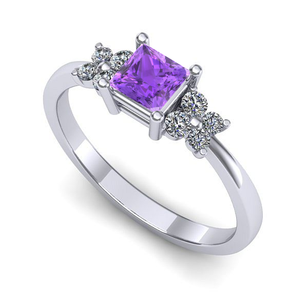 Inel logodna din aur alb cu ametist