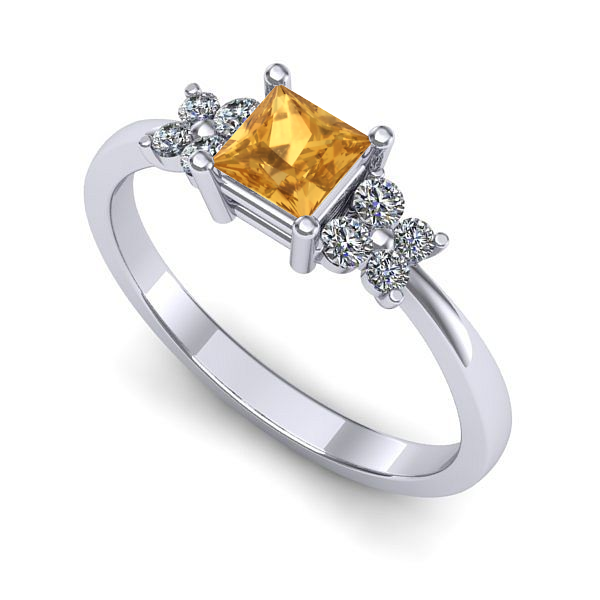 Inel logodna din aur alb cu citrin