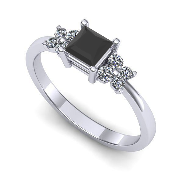 Inel logodna din aur alb cu diamant negru