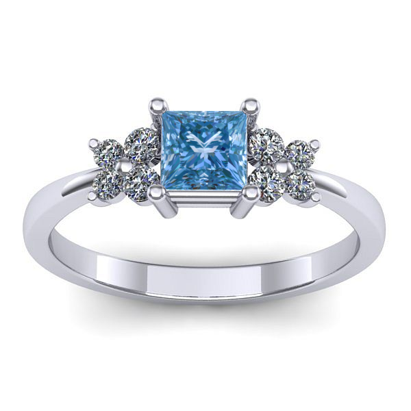 Inel logodna cu diamant de laborator albastru patrat