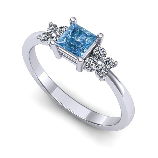 Inel din aur alb cu diamant de laborator albastru