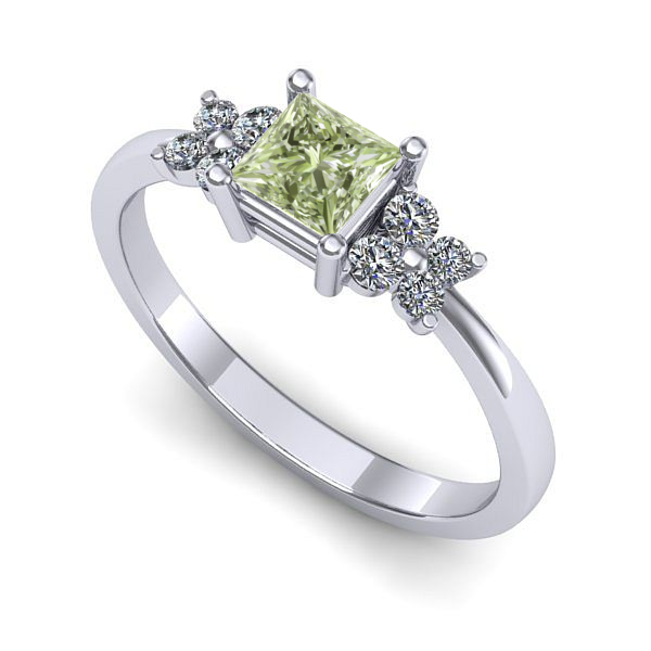 Inel logodna din aur alb cu diamant de laborator verde