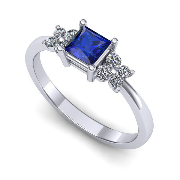 Inel de logodna din aur alb cu safir