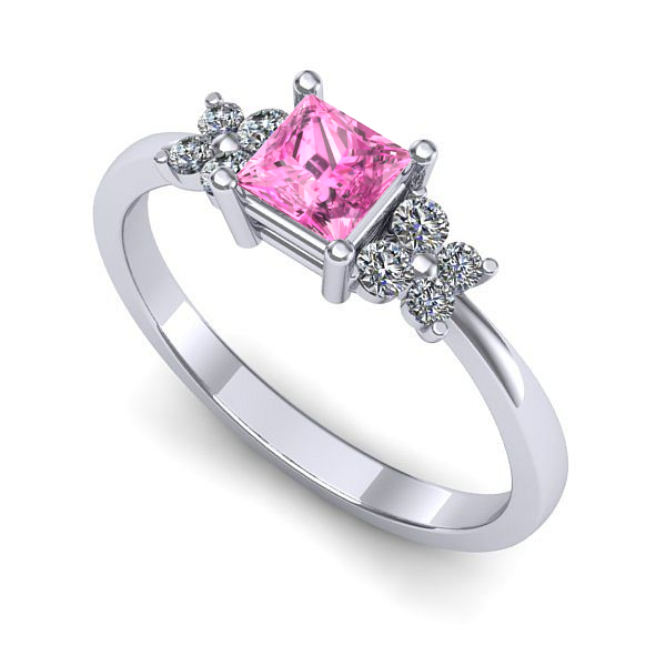 Inel logodna din aur alb cu safir roz