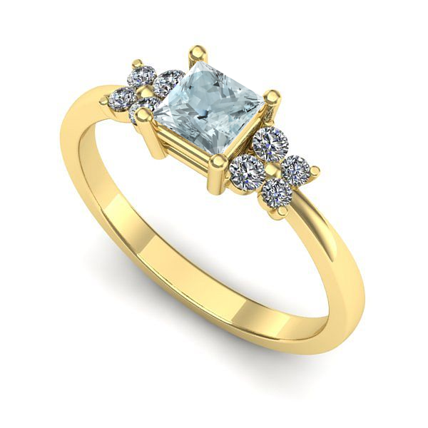 Inel logodna din aur galben cu aquamarin