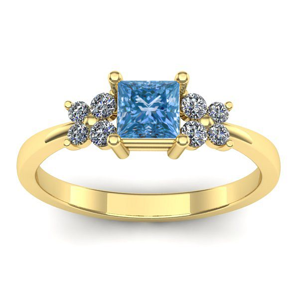 Inel logodna cu diamant de laborator albastru patrat