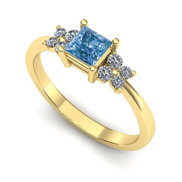 Inel din aur galben cu diamant de laborator albastru