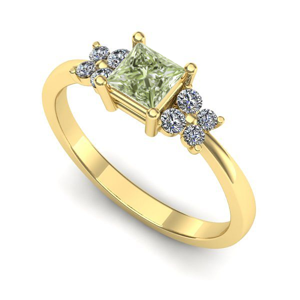 Inel logodna din aur galben cu diamant de laborator verde