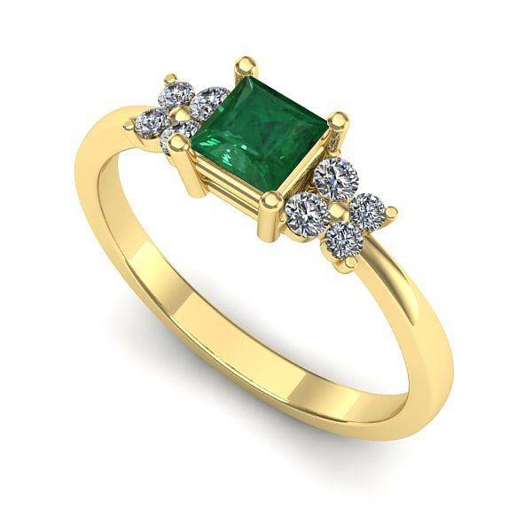 Inel logodna din aur galben cu smarald