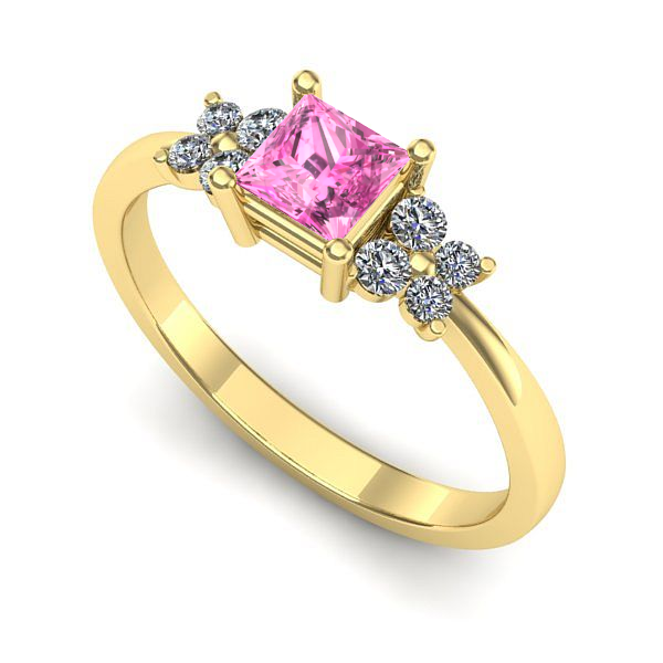 Inel logodna din aur galben cu safir roz