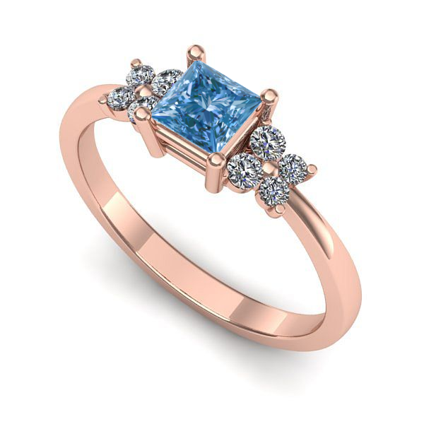 Inel de logodna din aur roz cu diamant de laborator albastru